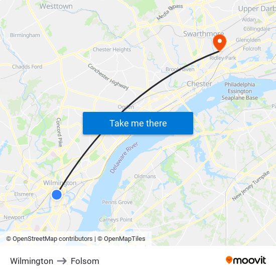 Wilmington to Folsom map