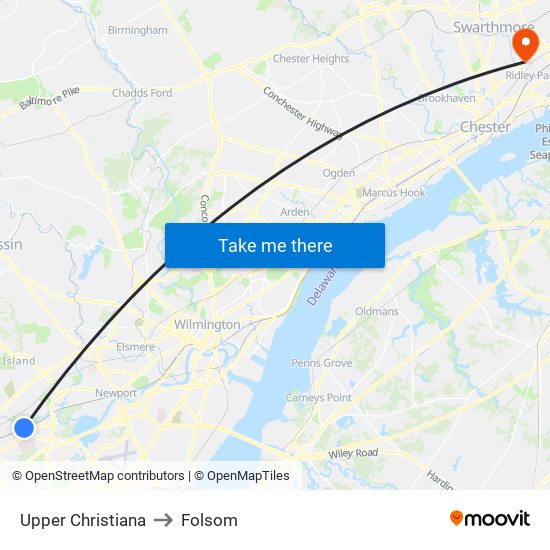 Upper Christiana to Folsom map
