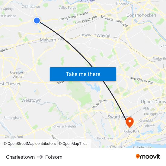 Charlestown to Folsom map
