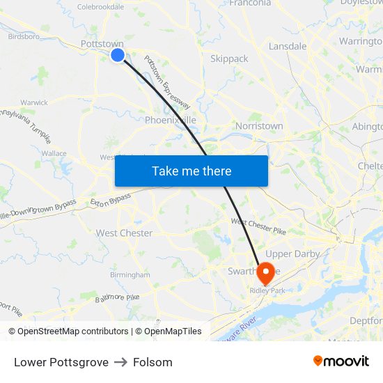 Lower Pottsgrove to Folsom map