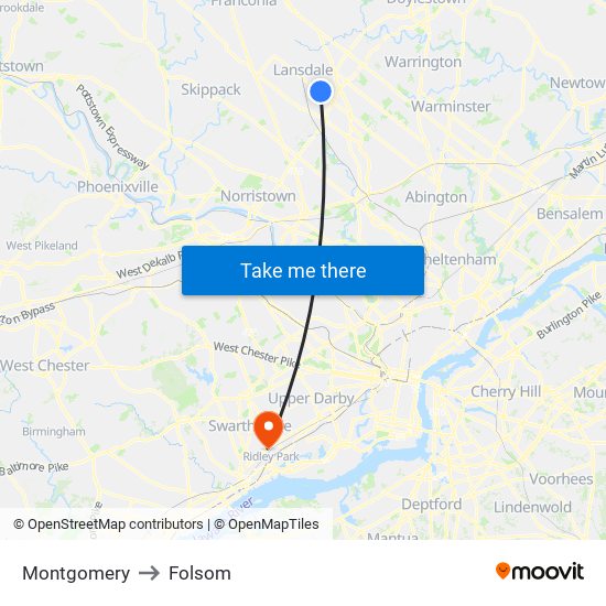 Montgomery to Folsom map