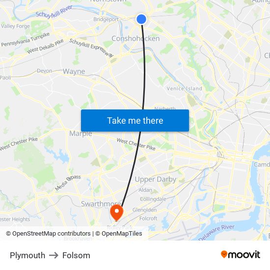 Plymouth to Folsom map