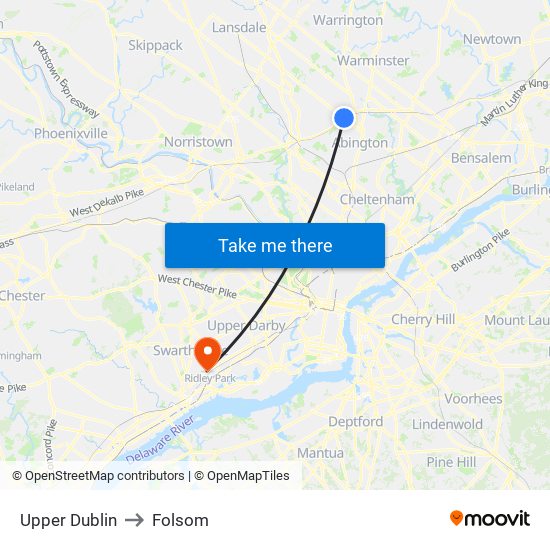 Upper Dublin to Folsom map