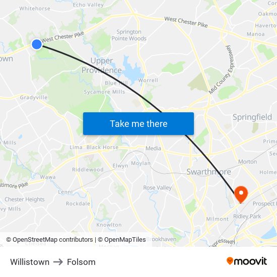 Willistown to Folsom map