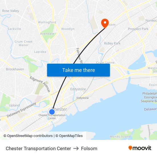 Chester Transportation Center to Folsom map
