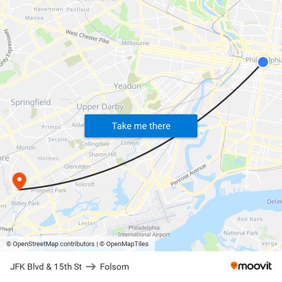 JFK Blvd & 15th St to Folsom map