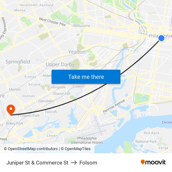 Juniper St & Commerce St to Folsom map