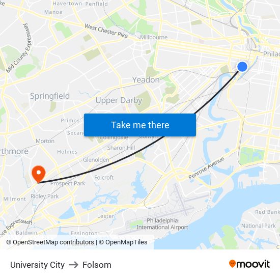 University City to Folsom map