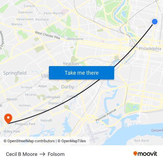 Cecil B Moore to Folsom map