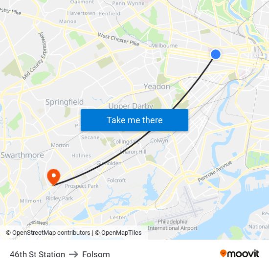 46th St Station to Folsom map