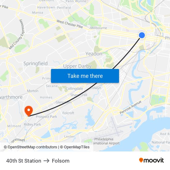 40th St Station to Folsom map