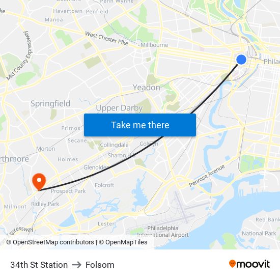 34th St Station to Folsom map