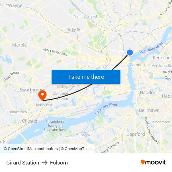 Girard Station to Folsom map