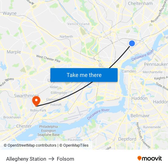Allegheny Station to Folsom map
