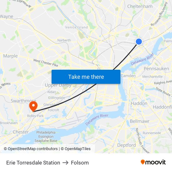 Erie Torresdale Station to Folsom map