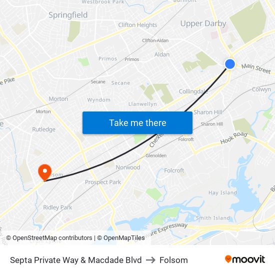 Septa Private Way & Macdade Blvd to Folsom map