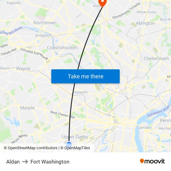 Aldan to Fort Washington map