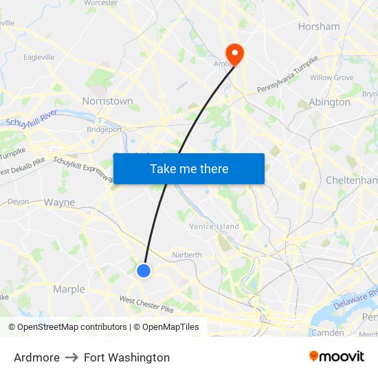 Ardmore to Fort Washington map