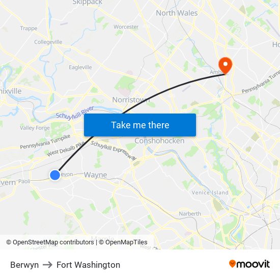 Berwyn to Fort Washington map