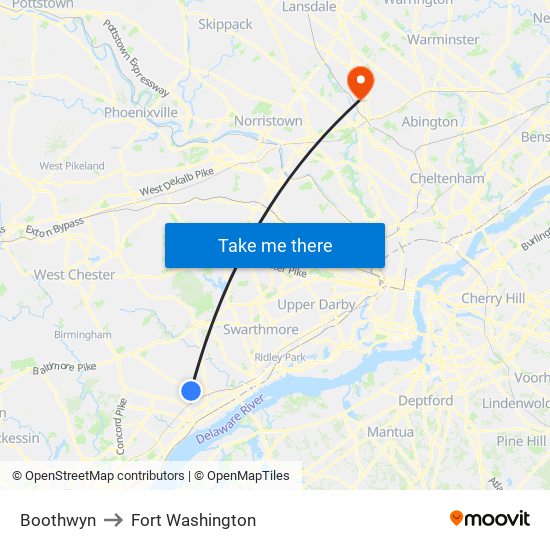 Boothwyn to Fort Washington map