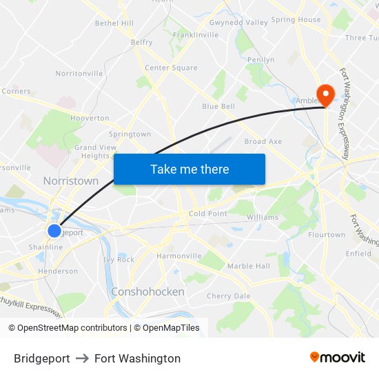 Bridgeport to Fort Washington map