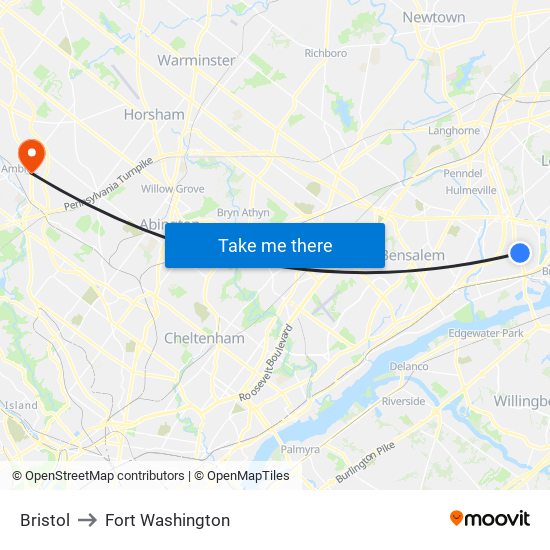 Bristol to Fort Washington map