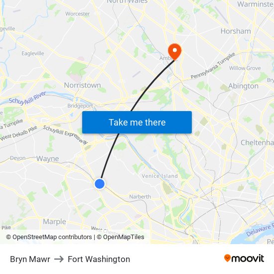 Bryn Mawr to Fort Washington map