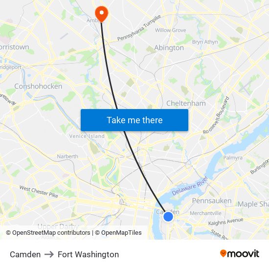 Camden to Fort Washington map