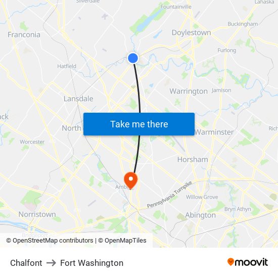 Chalfont to Fort Washington map
