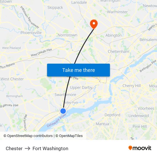 Chester to Fort Washington map