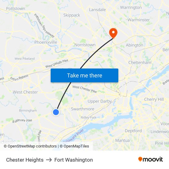 Chester Heights to Fort Washington map