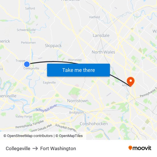Collegeville to Fort Washington map