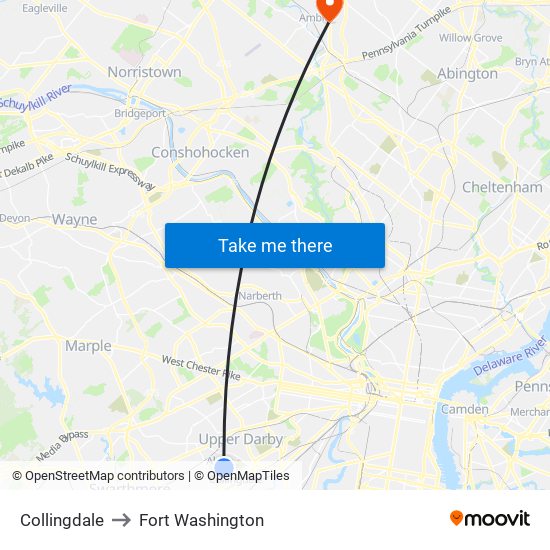 Collingdale to Fort Washington map