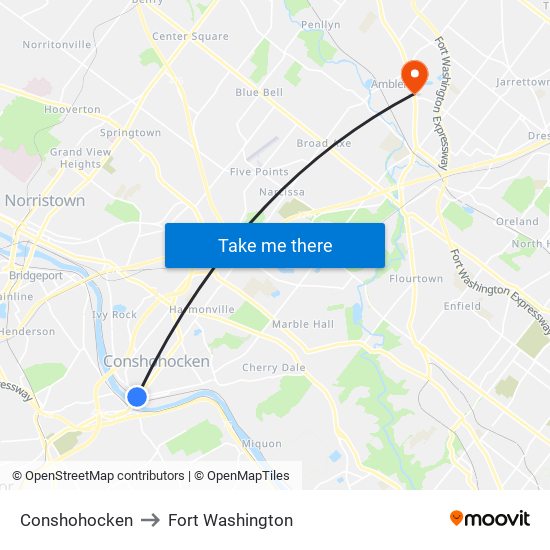 Conshohocken to Fort Washington map