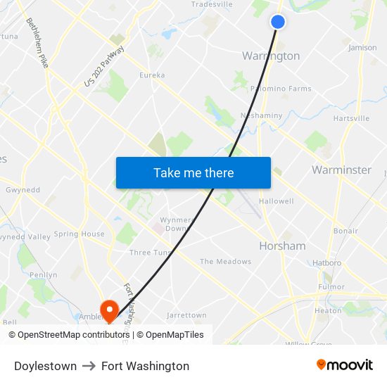 Doylestown to Fort Washington map