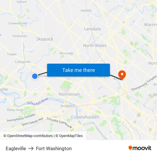 Eagleville to Fort Washington map