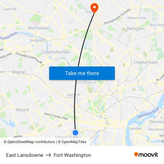 East Lansdowne to Fort Washington map