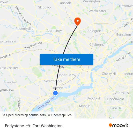 Eddystone to Fort Washington map