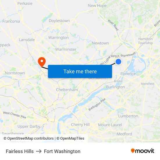 Fairless Hills to Fort Washington map