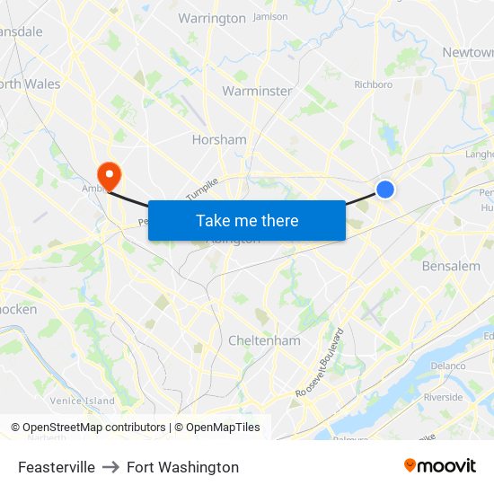 Feasterville to Fort Washington map