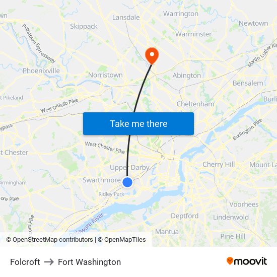 Folcroft to Fort Washington map