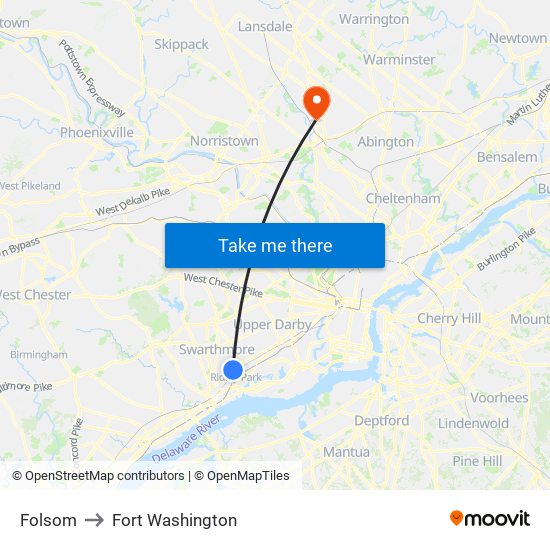 Folsom to Fort Washington map