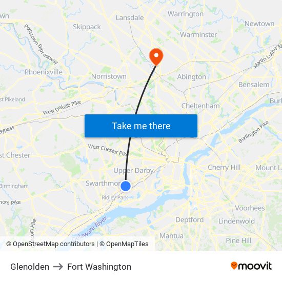 Glenolden to Fort Washington map