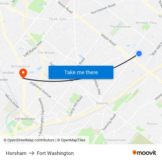 Horsham to Fort Washington map