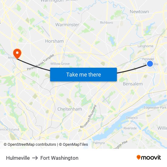 Hulmeville to Fort Washington map