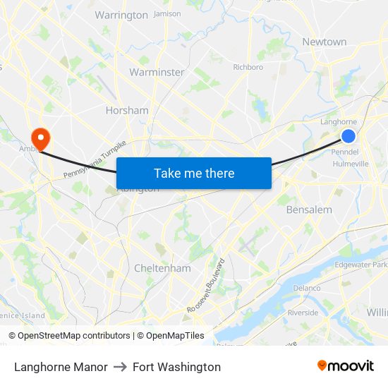 Langhorne Manor to Fort Washington map