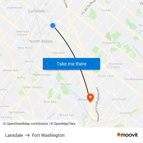 Lansdale to Fort Washington map