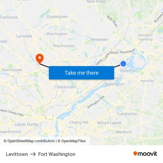 Levittown to Fort Washington map