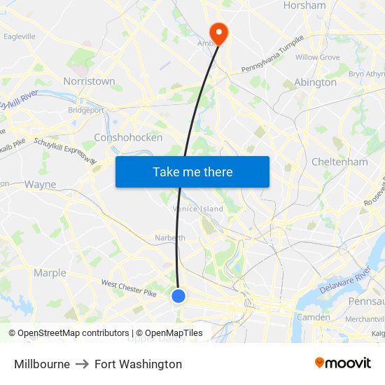 Millbourne to Fort Washington map