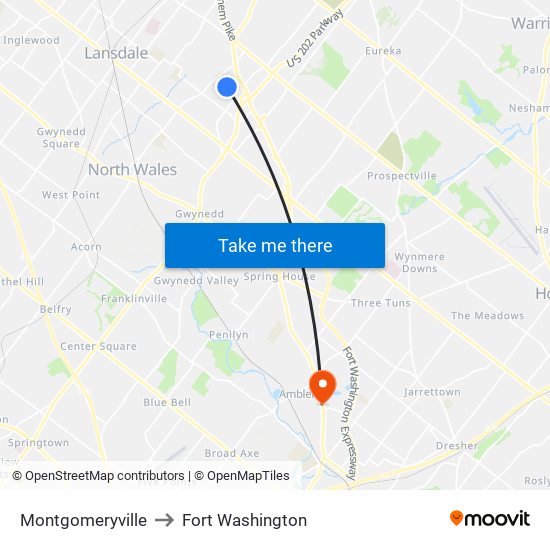 Montgomeryville to Fort Washington map